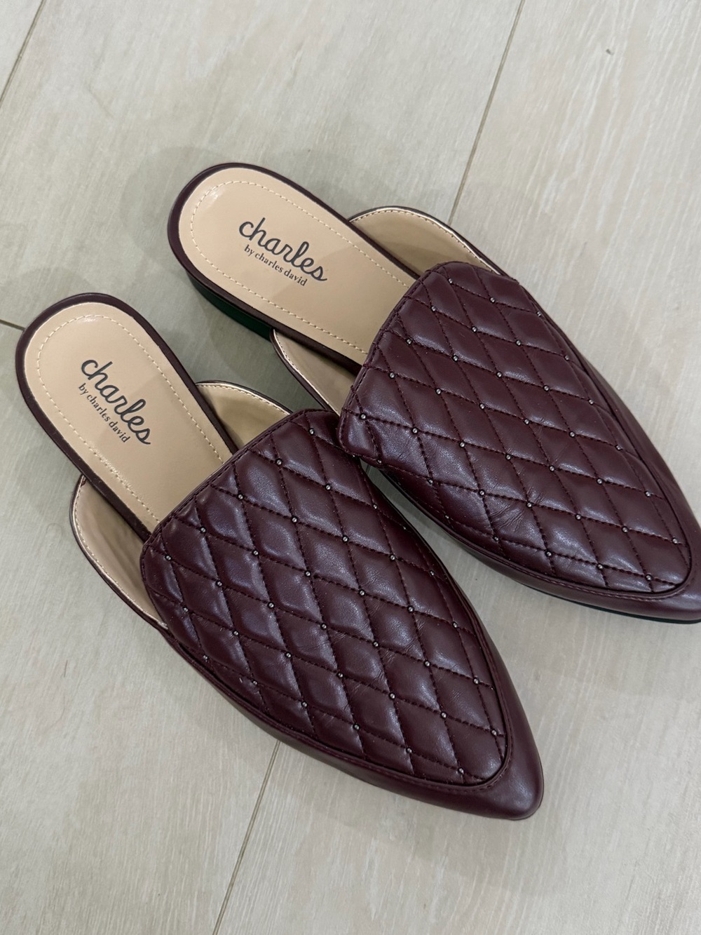 Charles By Charles David Quilted Pointed Toe Slide - Burgundy Wine